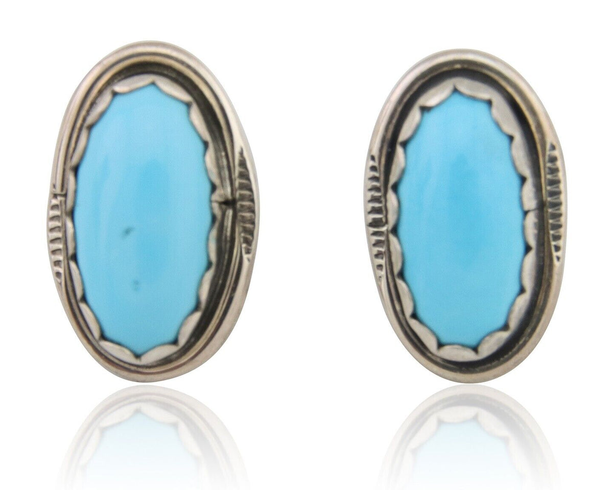 Navajo Earrings 925 Natural Blue Turquoise Native American Artist C80s
