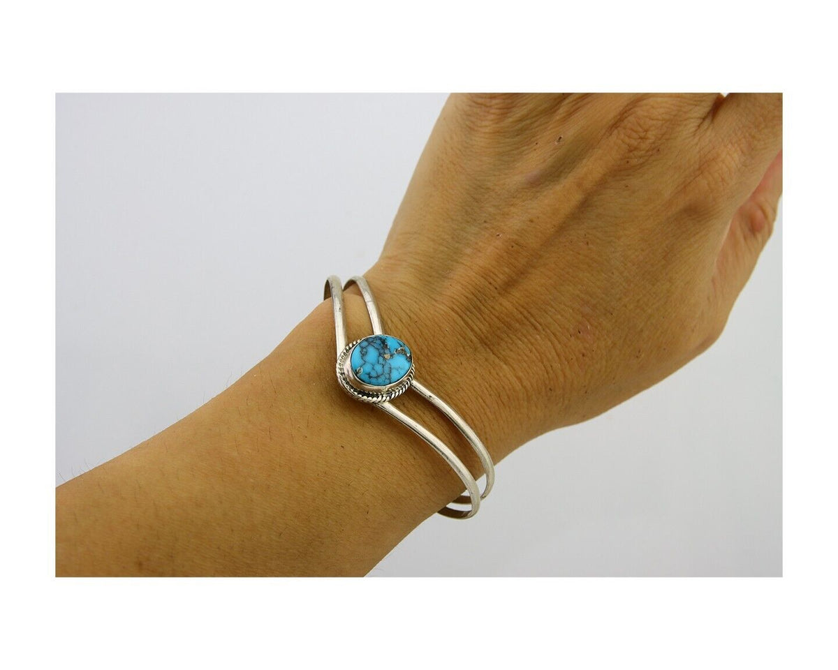 Navajo Bracelet 925 Silver Cuff Turquoise Handmade Artist Signed MC C.80's