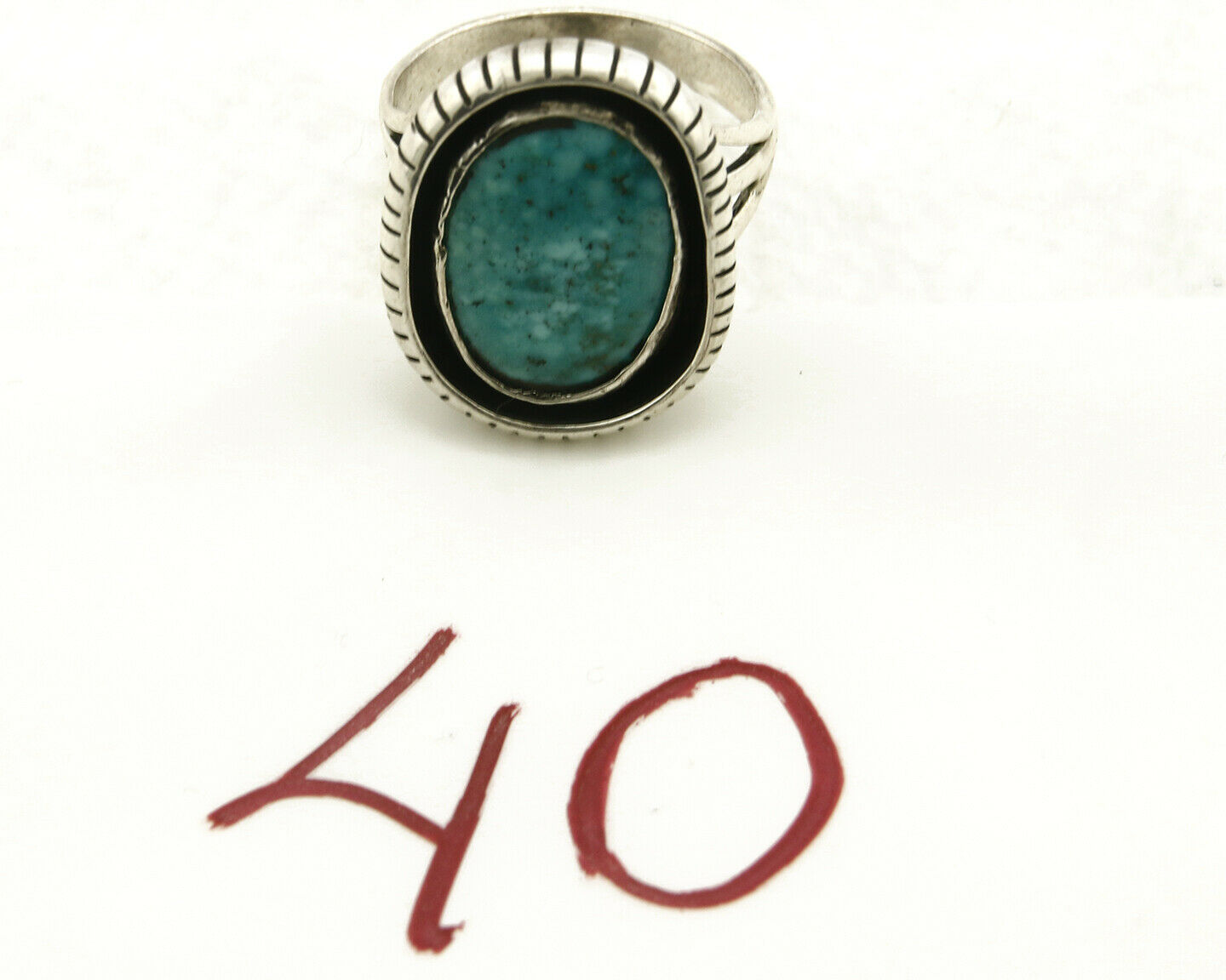 Navajo Ring .925 SOLID Silver Kingman Turquoise Artist Signed Montoya C.1980's