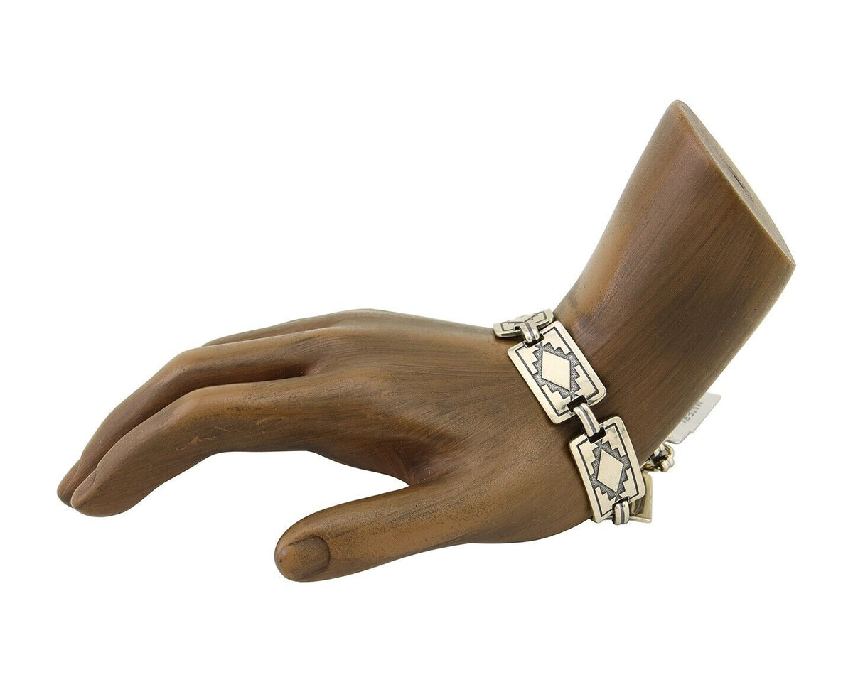 Navajo Hamdmade Link Bracelet 925 Silver Native American Artist C.80's
