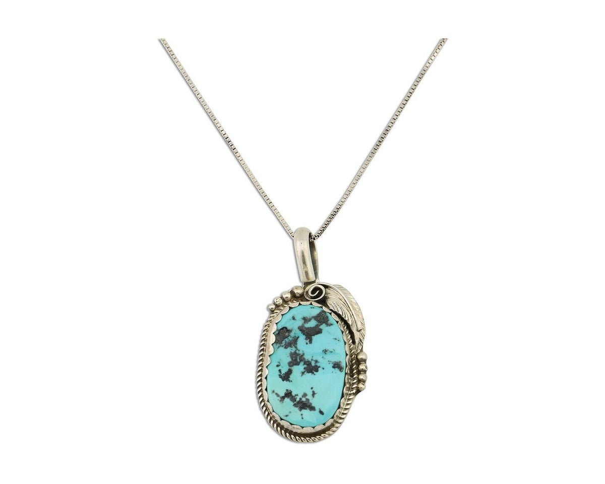 Navajo Necklace 925 Silver Sleeping Beauty Turquoise Signed Justin Morris C.90's