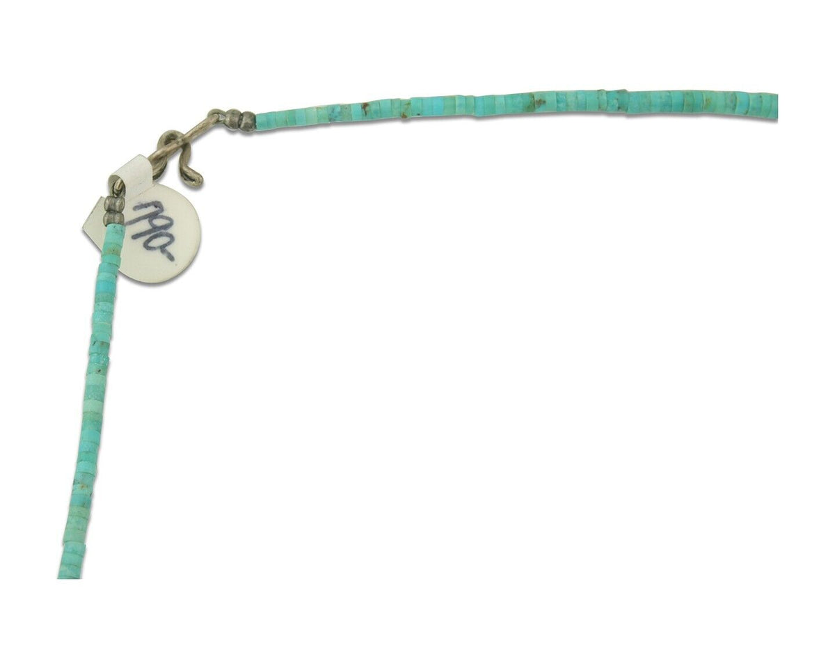 Vintage Bead Necklace 925 Silver Natural Blue Turquoise Handmade Santo Domingo
