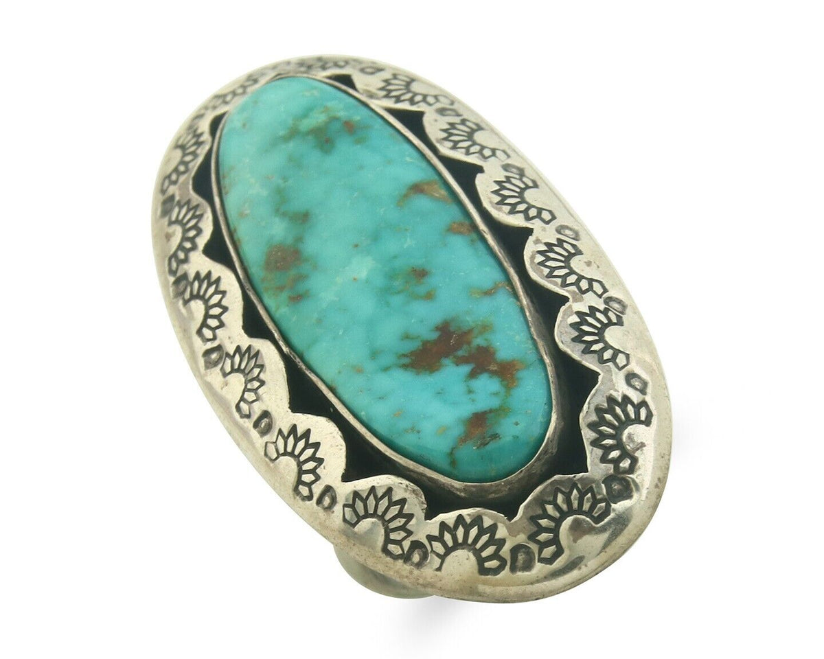 Navajo Ring 925 Sterling Turquoise Handmade Signed M Cat C.80's Size 9.5