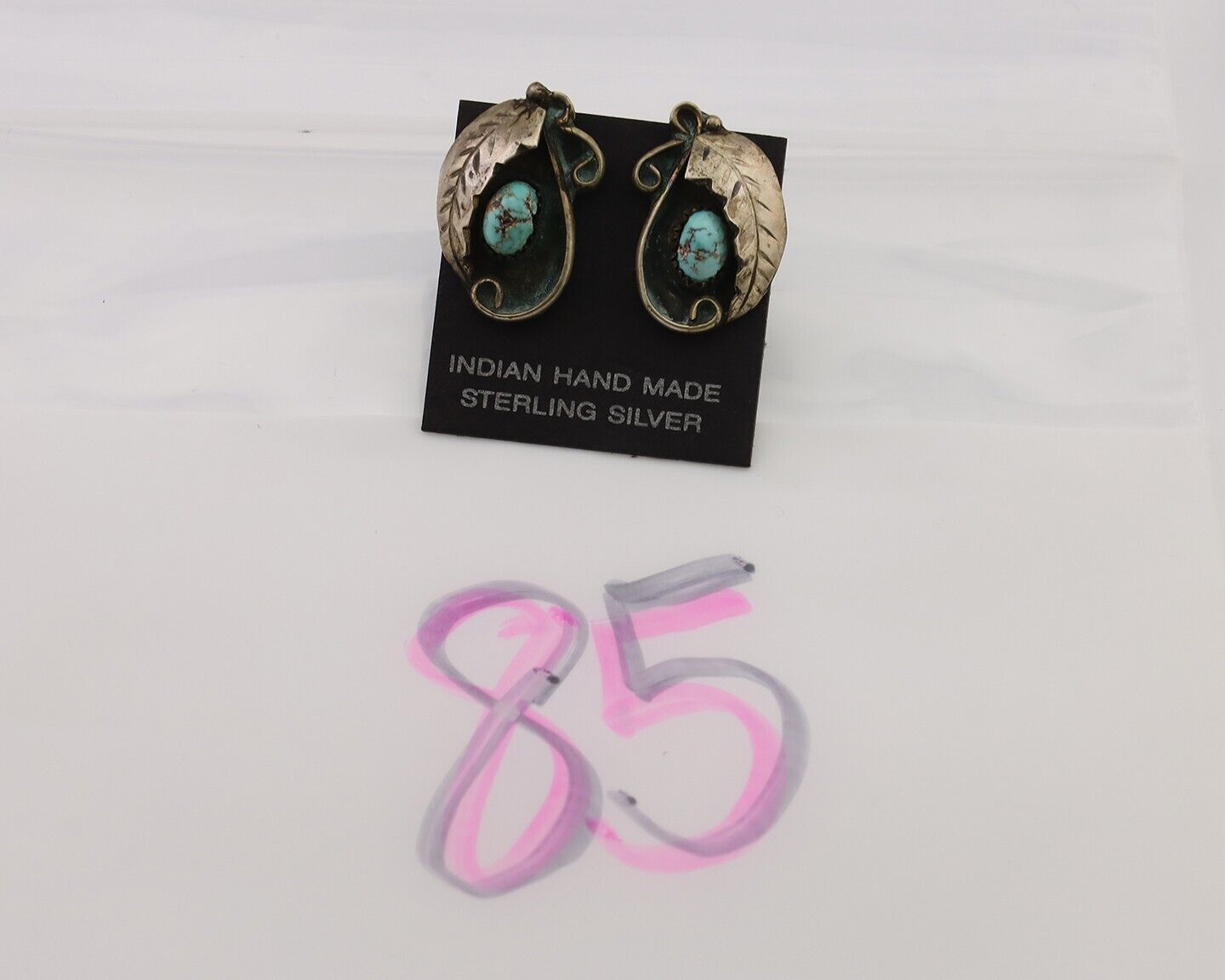 Navajo Earrings 925 Silver Natural Turquoise Native American Artist C.80's