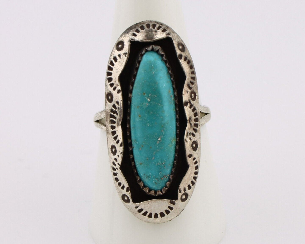 Navajo Ring 925 Silver Natural Kingman Turquoise Native American Artist C.80's