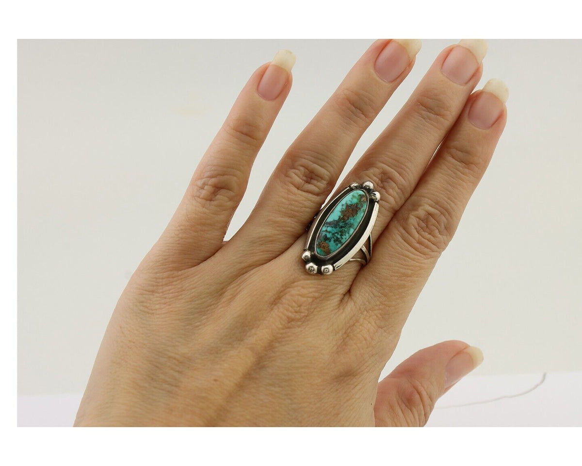 Navajo Royston Turquoise Ring 925 Silver Native Artist Signed Sunrise C.80's