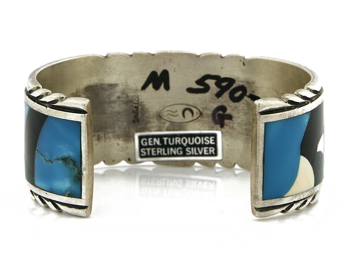 Navajo Jerry Cowboy Signed .925 Silver Gemstone Handmade Unique Cuff