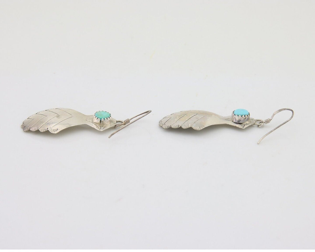 Navajo Dangle Earrings 925 Silver Natural Turquoise Artist Signed JB C.80's