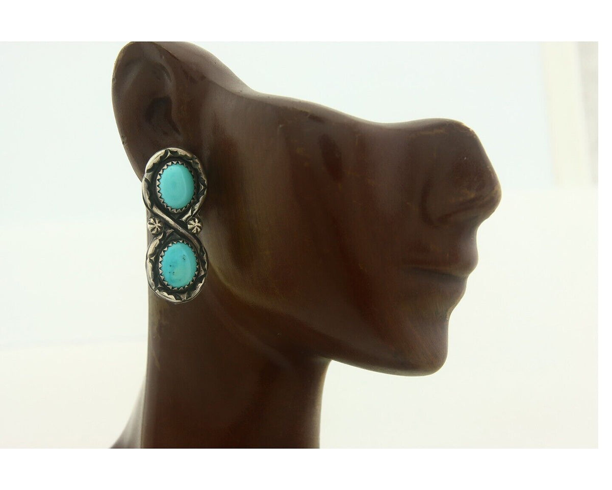 Navajo Earrings 925 Silver Natural Turquoise Native American Artist C80s