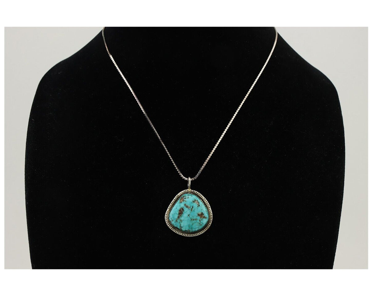 Navajo Pendant 925 Silver Natural Blue Turquoise Artist Signed G Yazzie C.80's