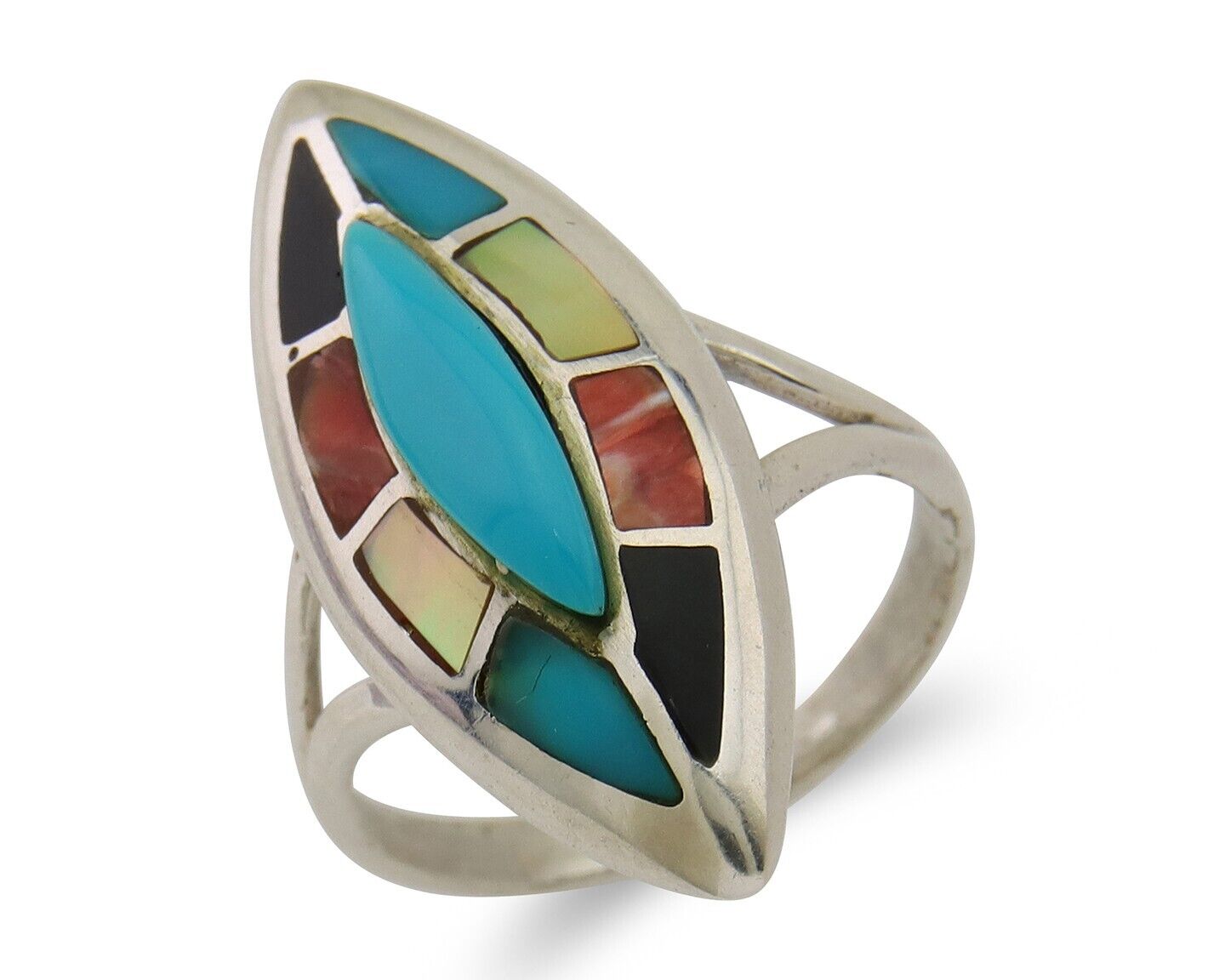Navajo Ring 925 Silver Turquoise Shell Onyx Spiney Oyster Native Artist C.80's