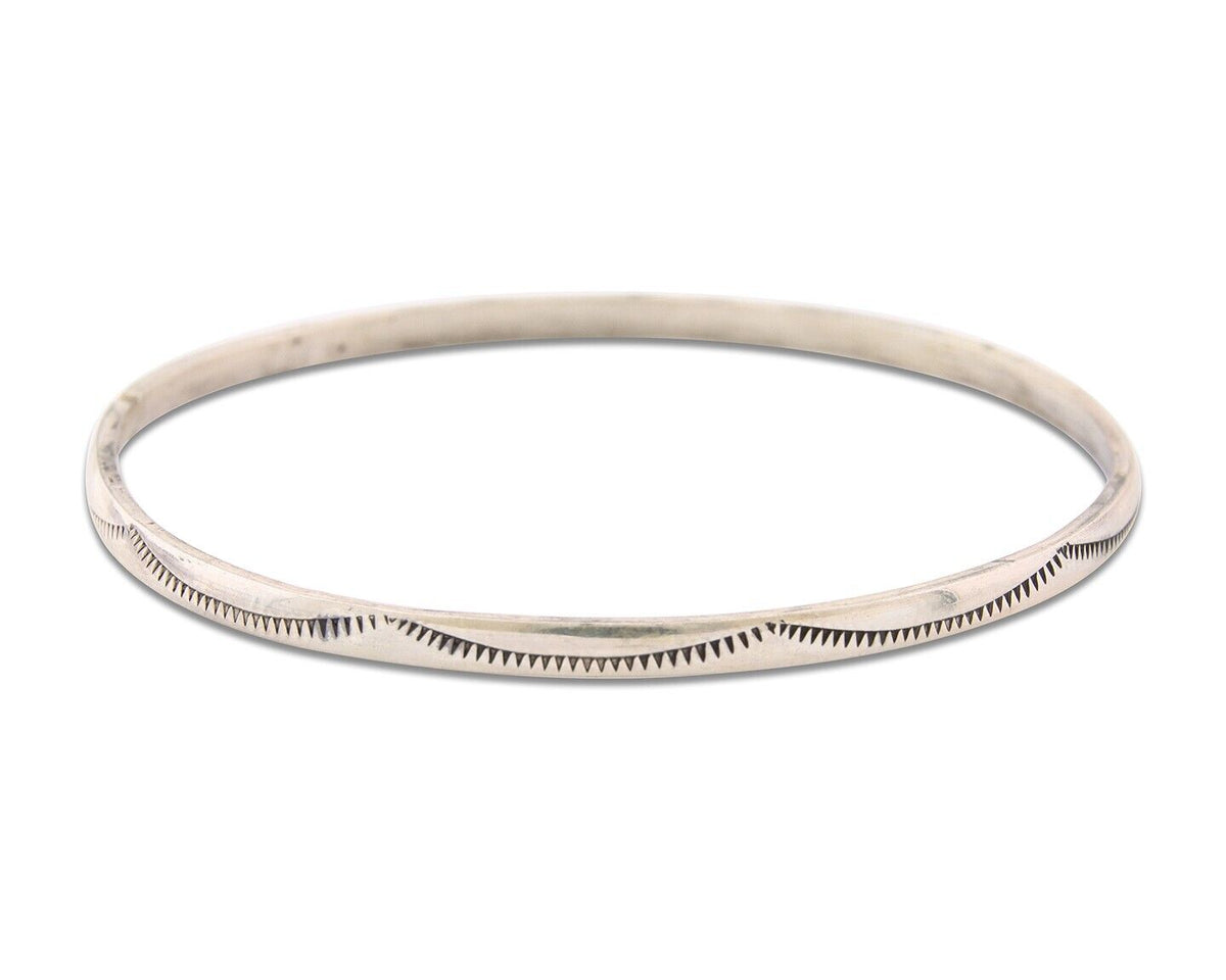 Navajo Bangle Bracelet 925 Silver Hand Stamped Twist Native American Artist C80s