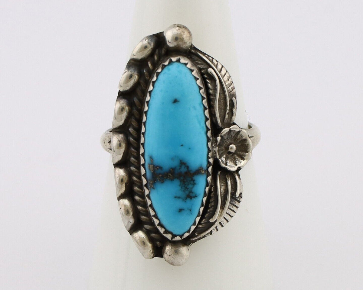 Navajo Ring 925 Silver Sleeping Beauty Turquoise Signed SC C.80's