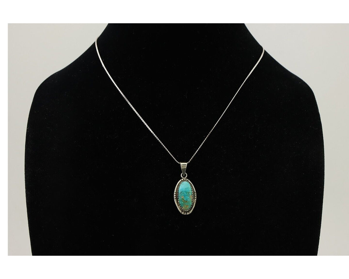 Navajo Necklace 925 Silver Kingman Turquoise Native American Artist C.90s