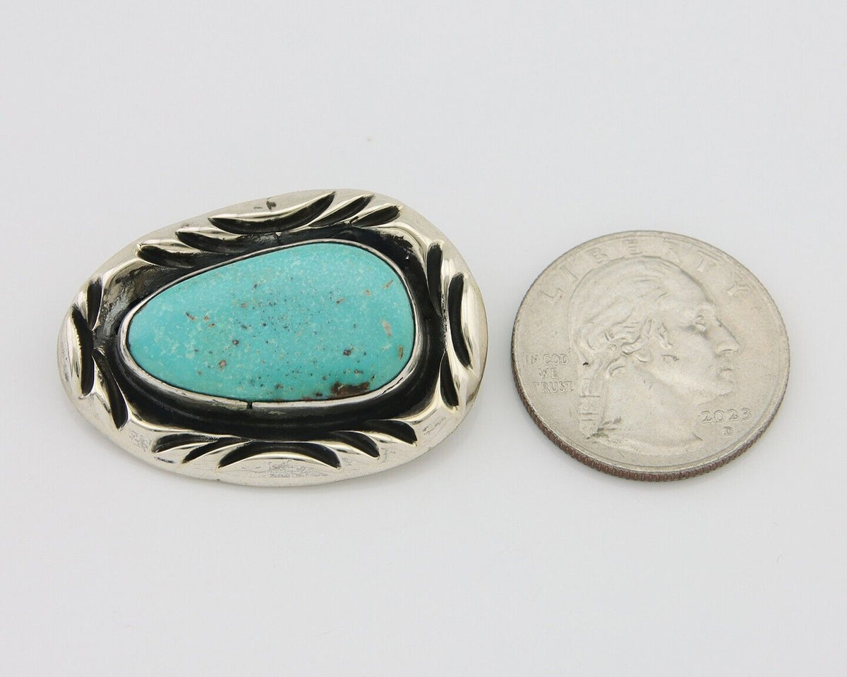 Navajo Pin 925 Silver Natural Mined Turquoise Artist Signed C Montoya C.80's