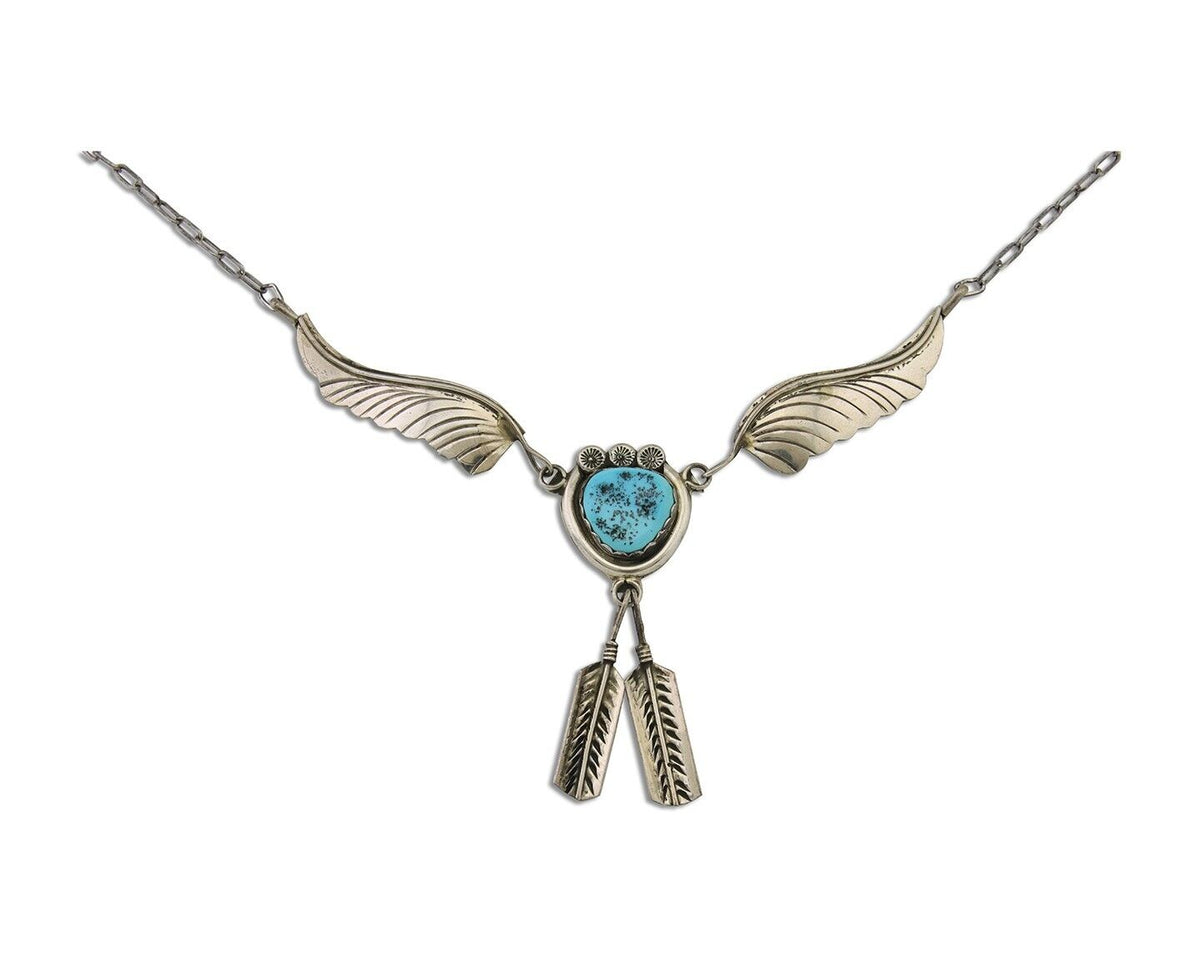 Navajo Turquoise Necklace 925 Silver Artist Signed Margie Chee C.80's
