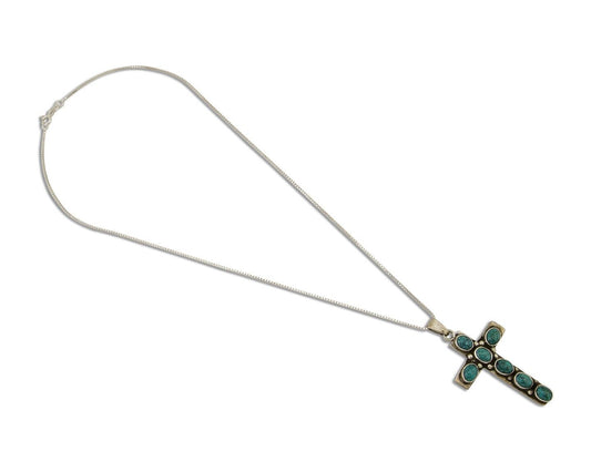 Navajo Cross Pendant 925 Silver Turquoise Artist Signed C Montoya C.80's