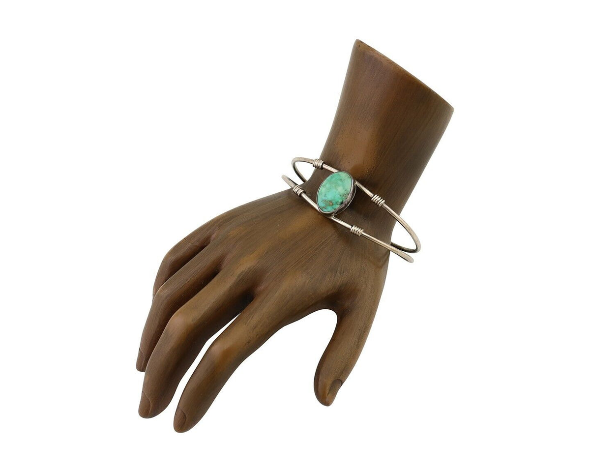 Navajo Cuff Bracelet 925 Silver Natural Blue Turquoise Native American C.80's