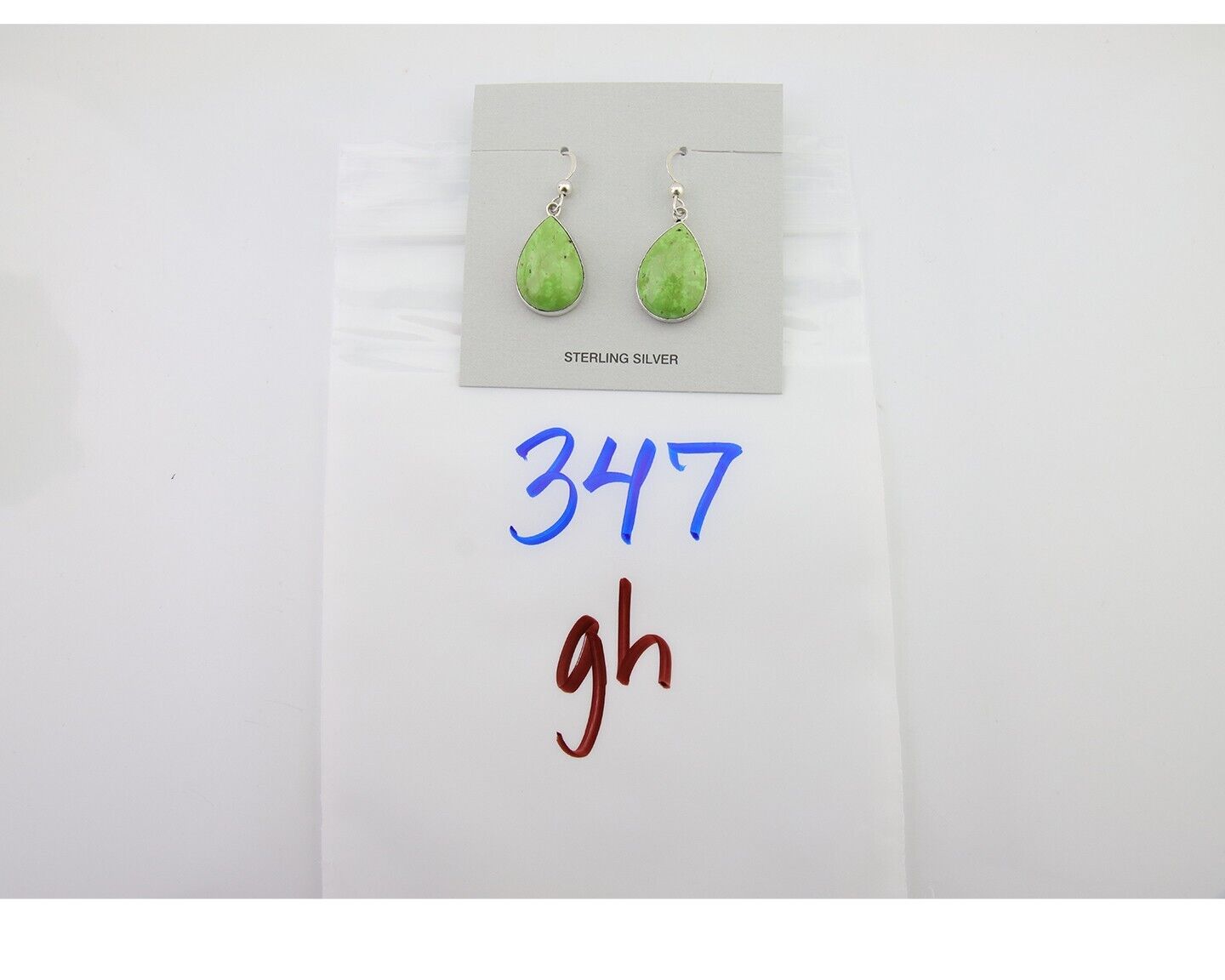 Navajo Dangle Earrings 925 Silver Natural Gaspeite Native Artist C.80's