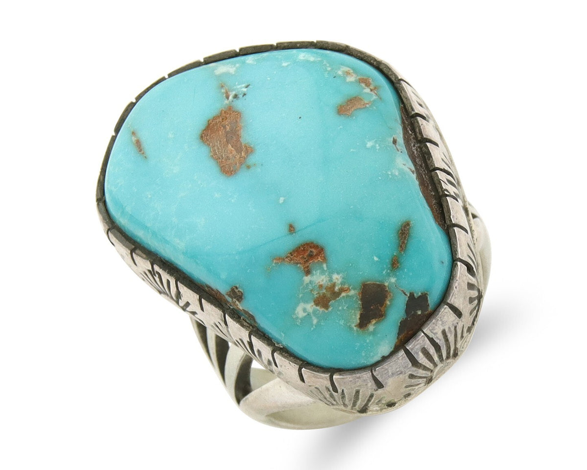 Navajo Ring 925 Sterling Turquoise Signed D Zachary C.80's Size 8.0