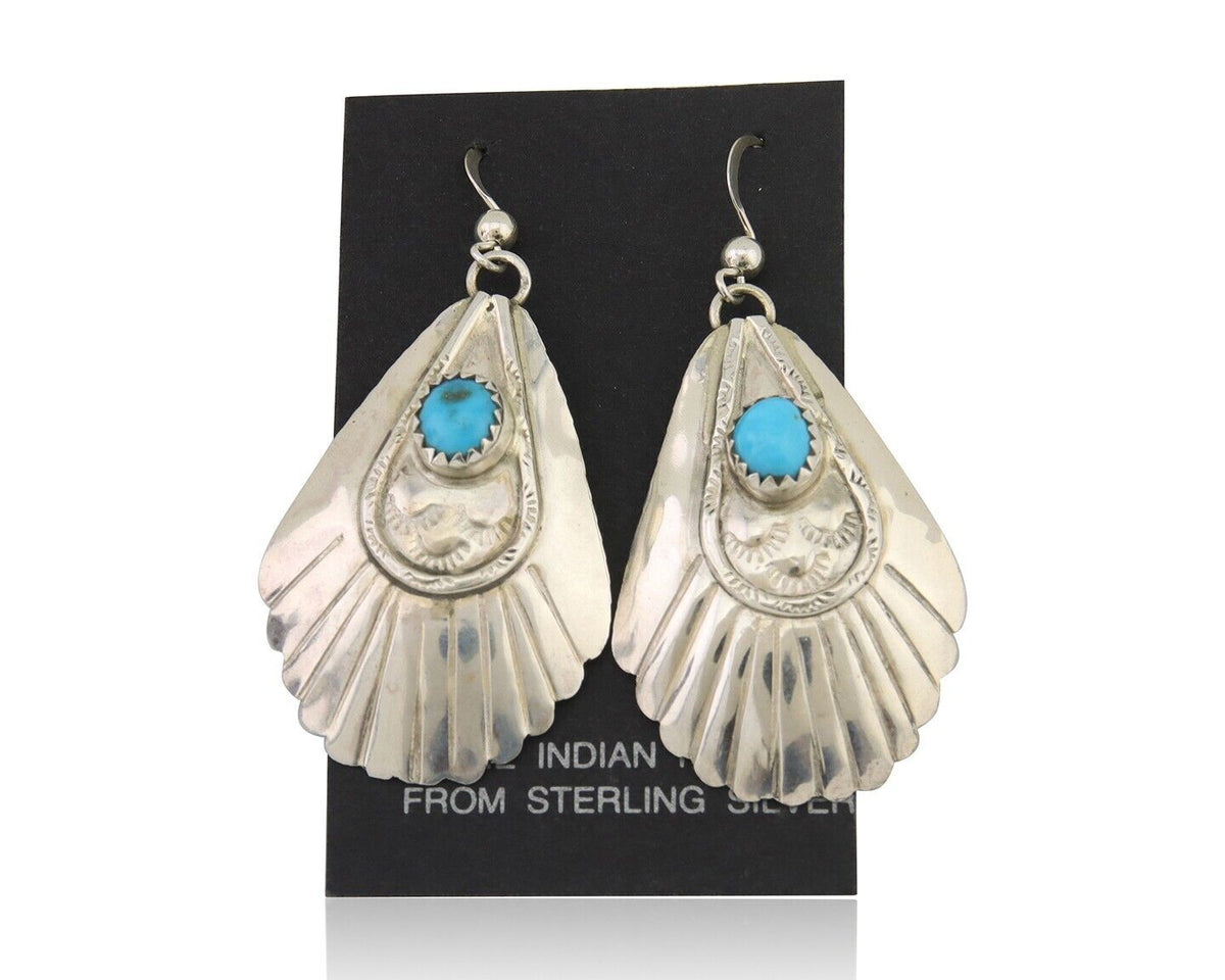 Navajo Earrings 925 Silver Turquoise Artist Signed Dean Brown C.80's