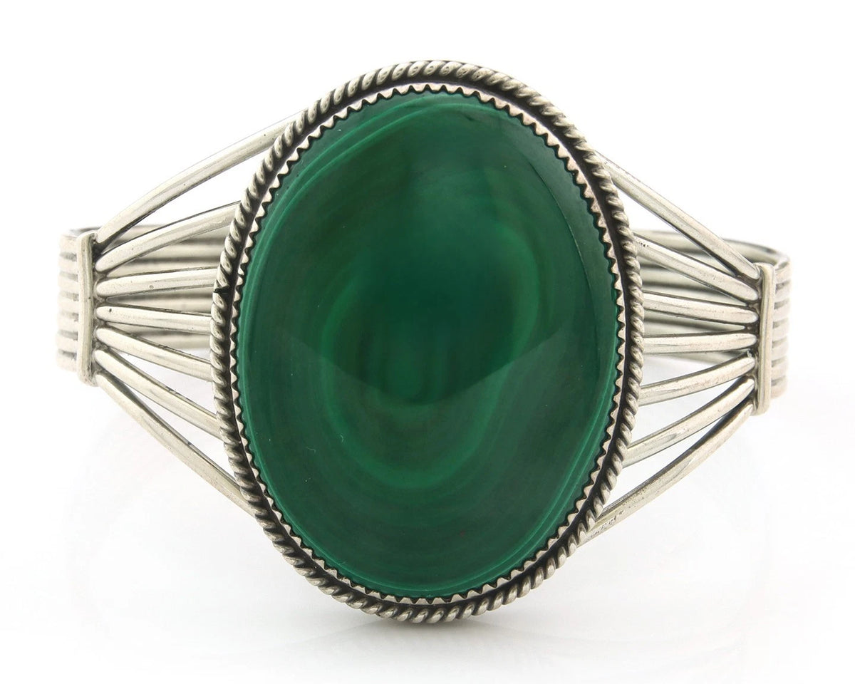 Navajo Cuff Bracelet Sterling Silver Natural Malachite Native American Artist