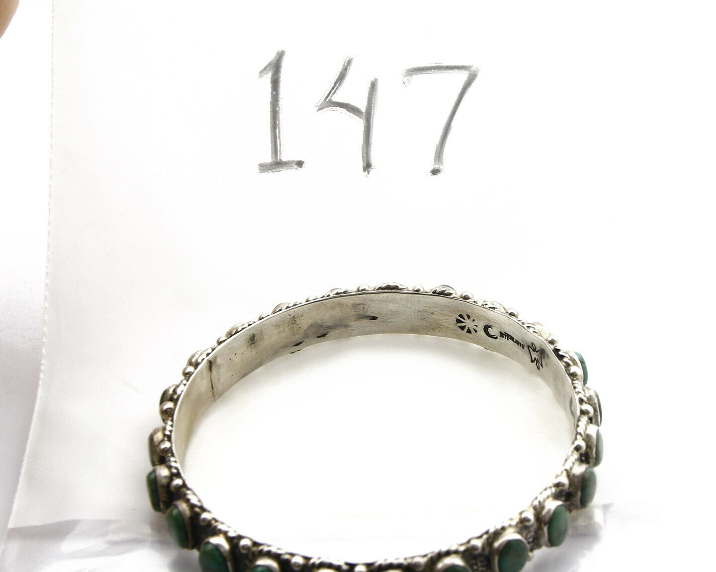 Navajo Bangle Bracelet .925 Silver Natural Royston Turquoise Signed Montoya C80s