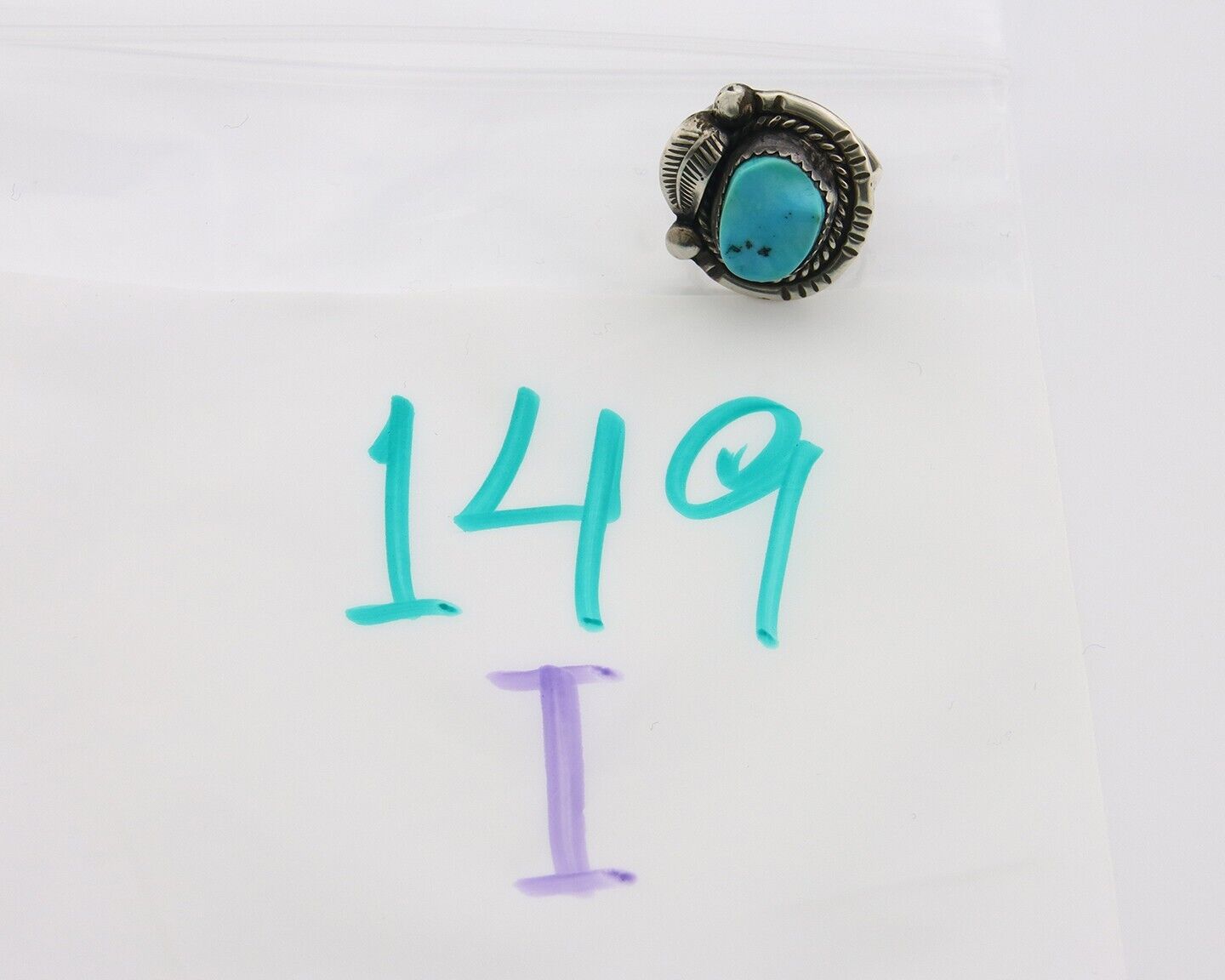 Navajo Ring 925 Sterling Natural Blue Turquoise Native Artist C.80's Size 5.0