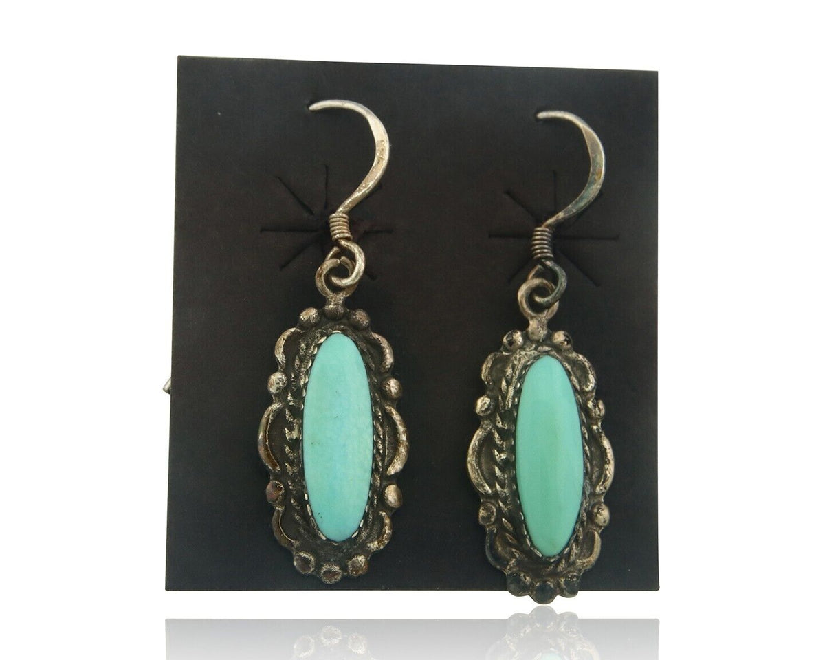 Navajo Earrings 925 Silver Natural Turquoise Native Artist C.80's