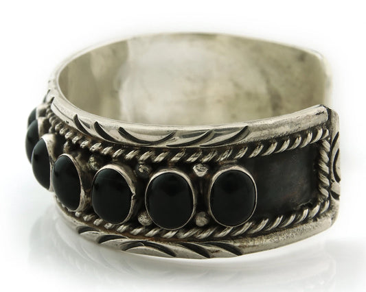 Men Navajo Cuff Bracelet Sterling Silver Black Onyx Vintage Signed BT