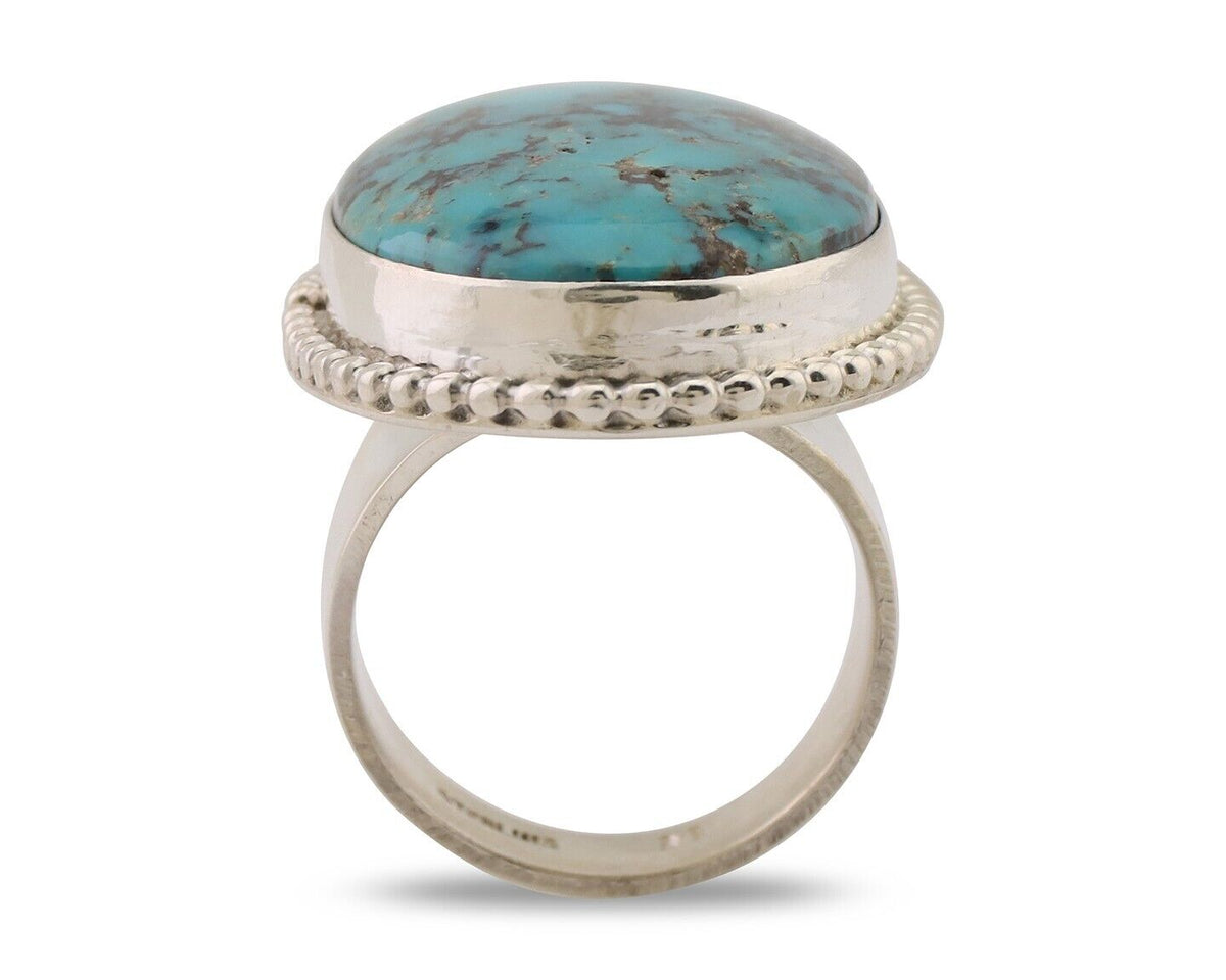 Navajo Ring 925 Silver Natural Blue Turquoise Artist Signed M C.80's