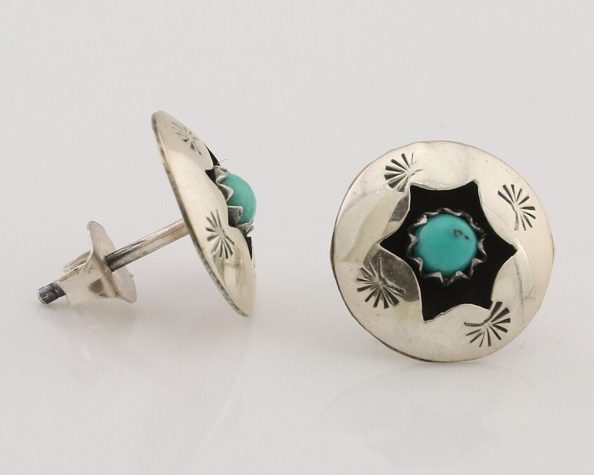 Navajo Handmade Earrings 925 Silver Natural Turquoise Native Artist C.80's