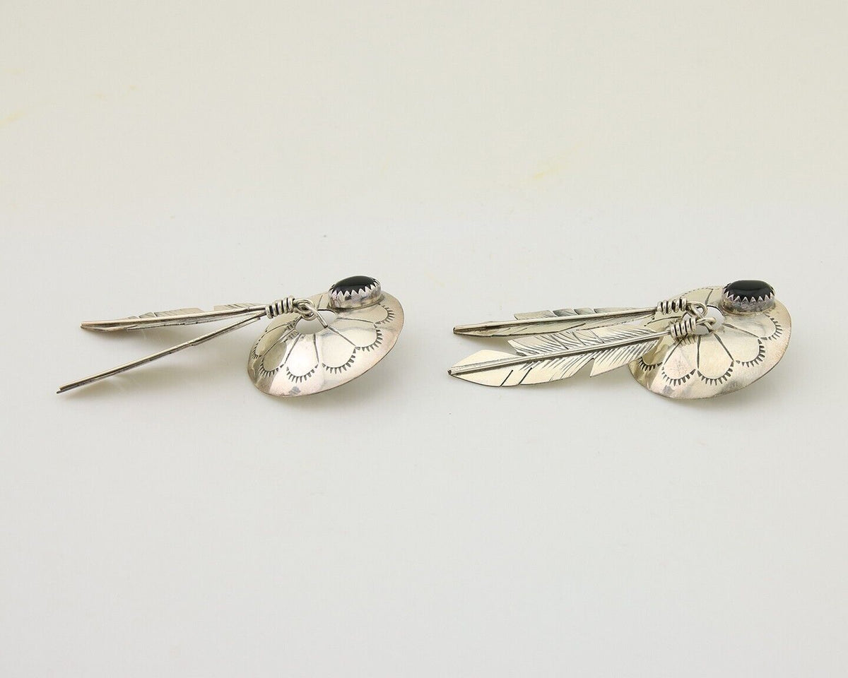 Navajo Handmade Earrings 925 Silver Onyx Native American Artist C.80's