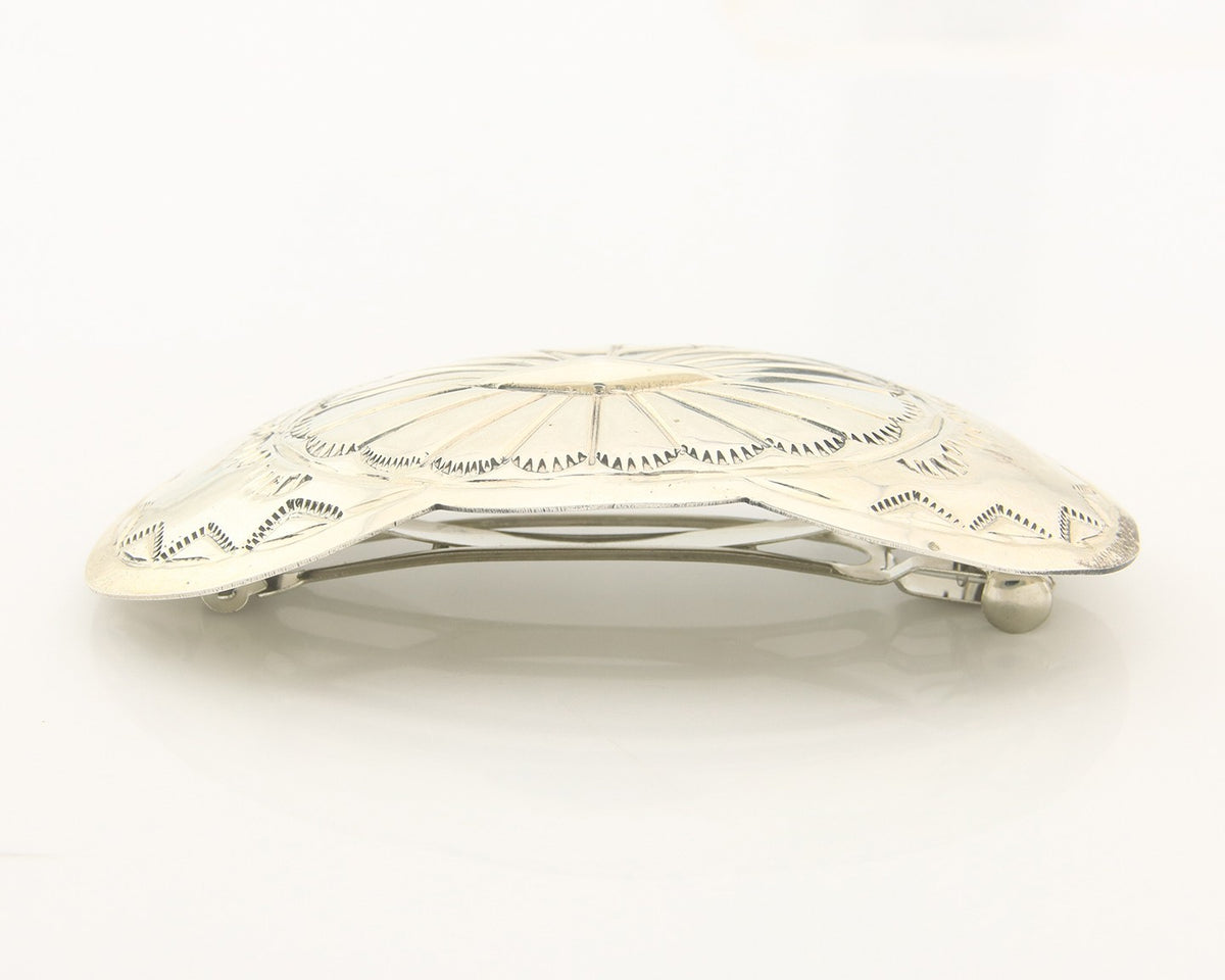 Vintage Navajo Barrette 925 Sterling Silver Hand Stamped Authentic Native Artist