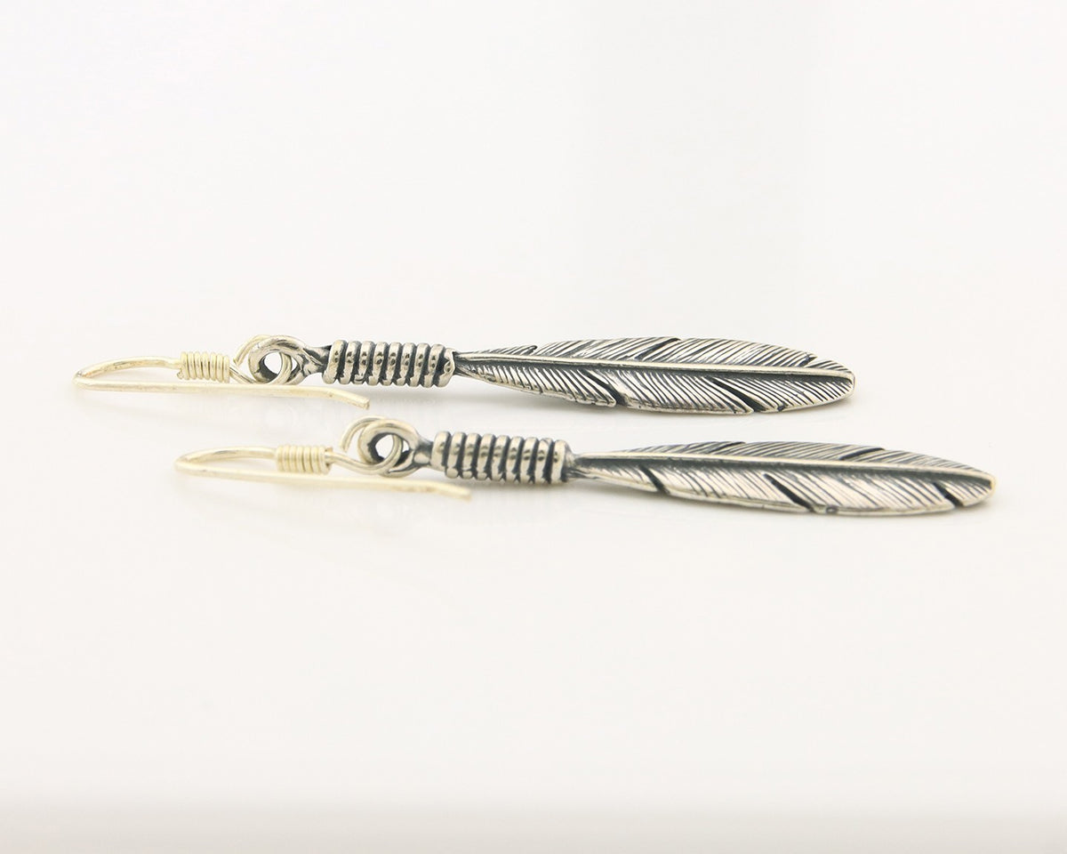 Navajo Eagle Feather Earrings Sterling Silver Dangle Vintage
