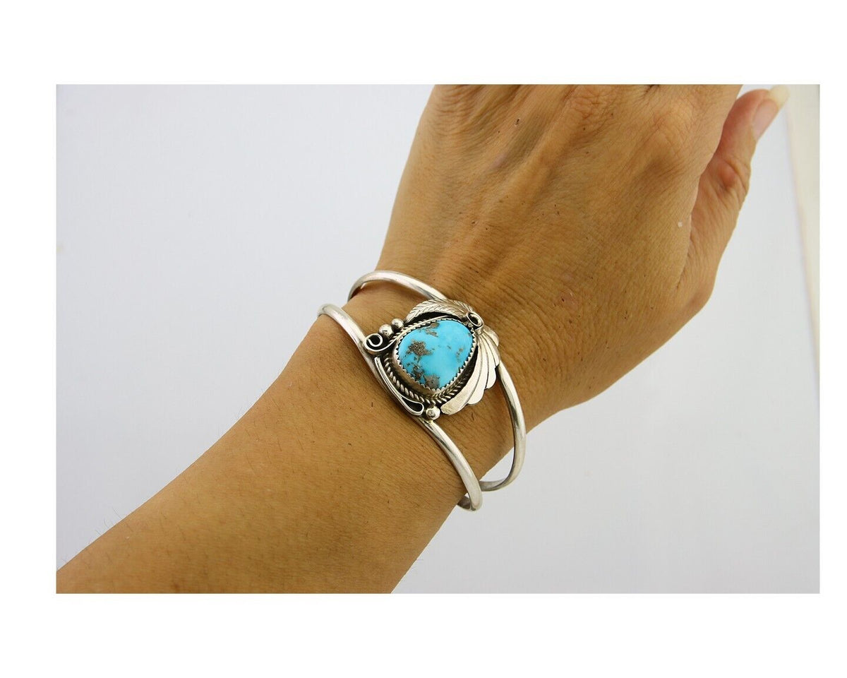 Navajo Cuff Bracelet 925 Silver Turquoise Artist Signed C Davis C.80's