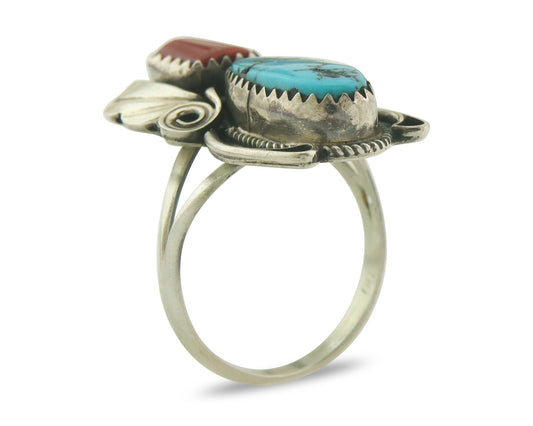 Vintage Navajo Ring 925 Sterling Natural Gemstones Signed Justin Morris Sz 8.25