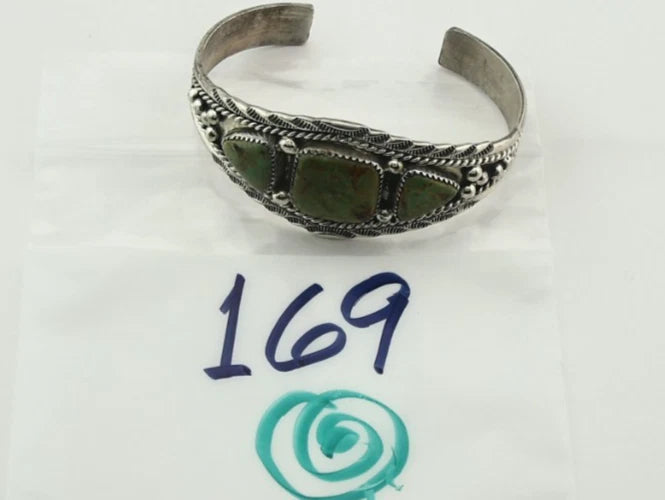 Navajo Cuff Bracelet Sterling Silver Turquoise Vintage Signed Daniel Etsitty