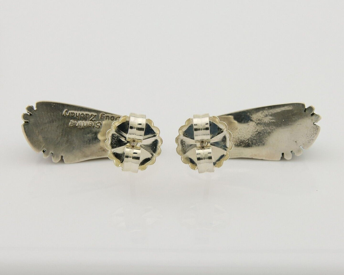 Zuni Earrings 925 Silver Natural Blue Turquoise Signed Doug Zachary C.80's