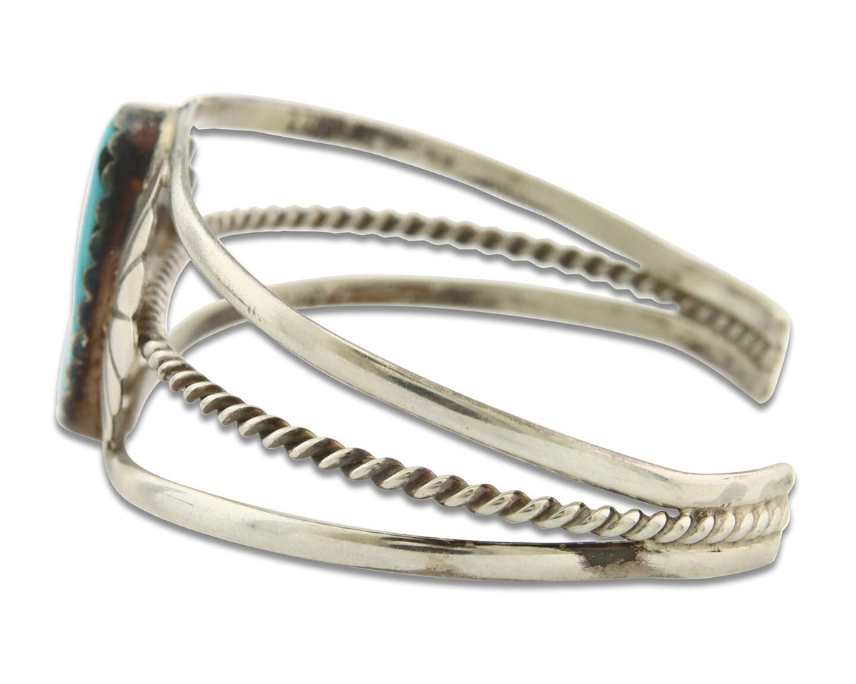 Vintage Navajo Bracelet 925 Silver Turquoise Handmade Signed L T Chee