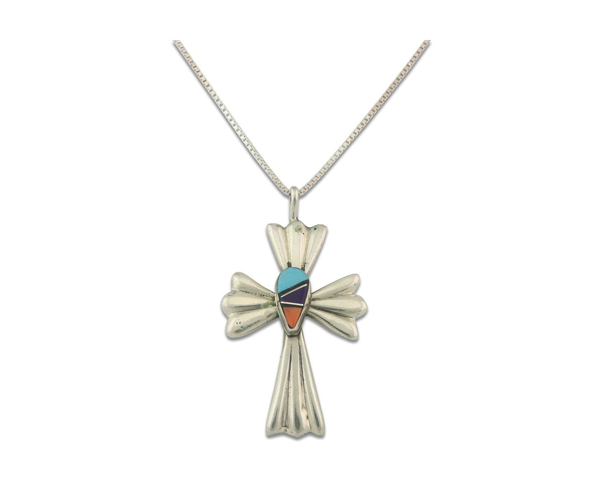 Navajo Cross Necklace Sterling Silver Authentic Natural Gemstones Signed M