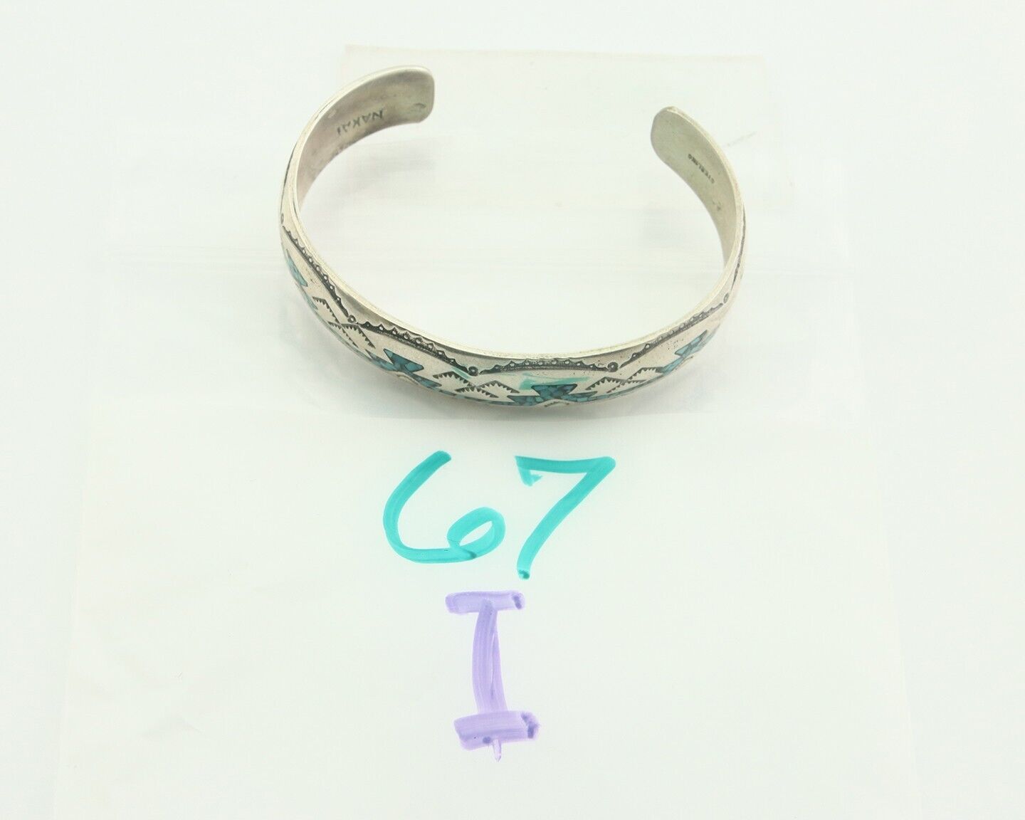 Navajo Bracelet 925 Silver Inlaid Turquoise Cuff Artist Signed NAKAI C.80's