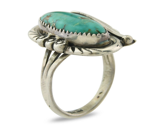 Traditional Navajo Ring Sterling Silver Authentic Turquoise Handmade Size 9.0