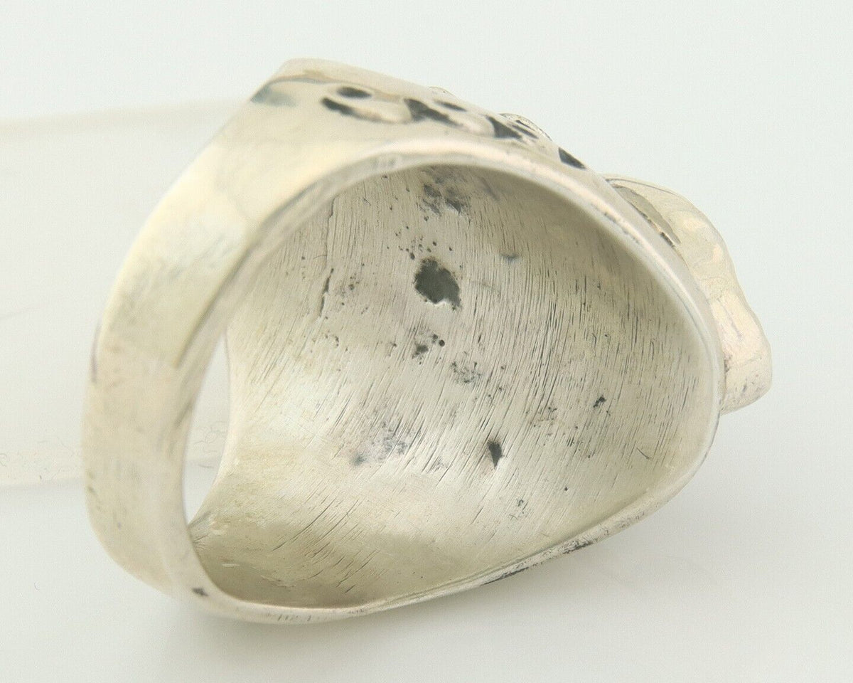 Men Heavy Navajo Ring 925 Sterling Natural Coral & Turquoise C.80's Size 11