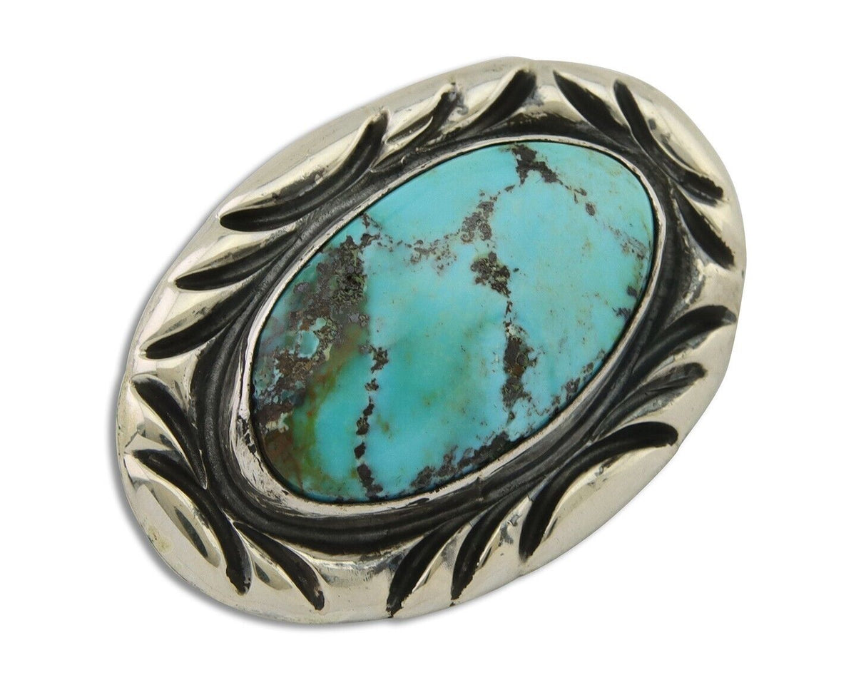 Navajo Pin 925 Silver Natural Mined Turquoise Artist Signed C Montoya C.80's