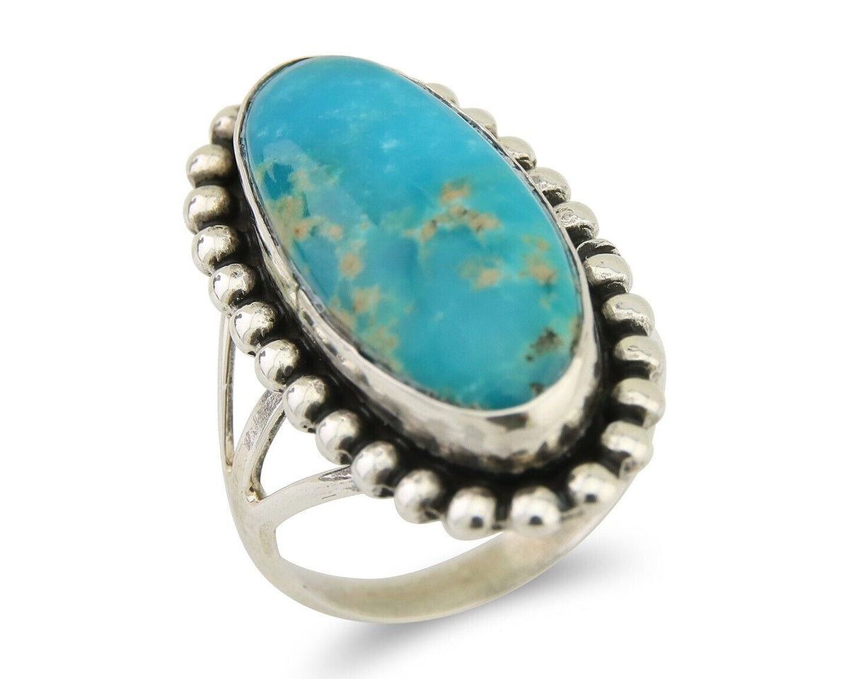 Navajo Shield Ring 925 Silver Arizona Turquoise Native Artist C.80's