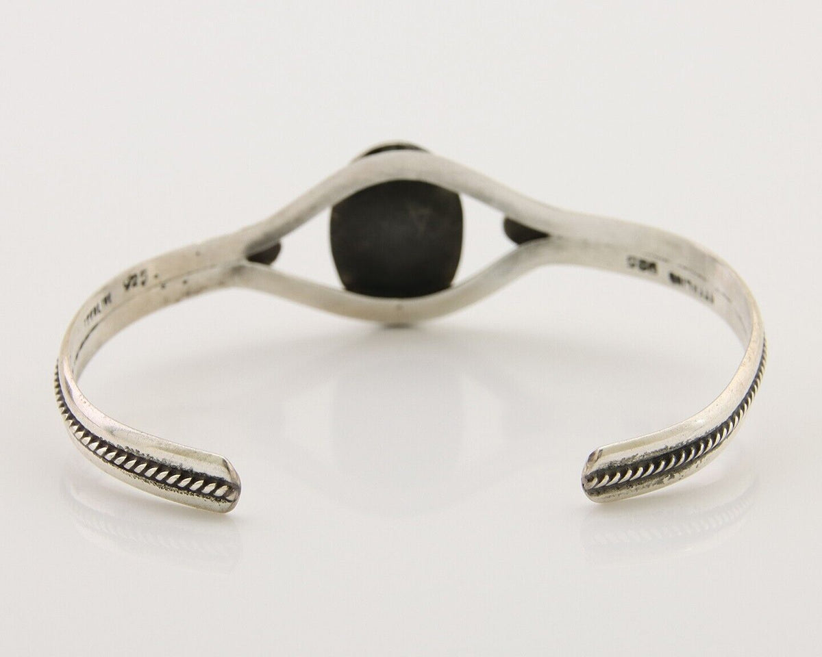 Navajo Hand Stamped Cuff Bracelet Turquoise 925 Silver Native American Artist