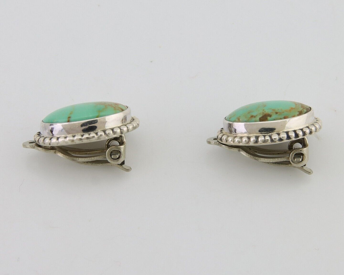 Navajo Stud Earrings 925 Silver Natural Turquoise Artist Signed M C.80's