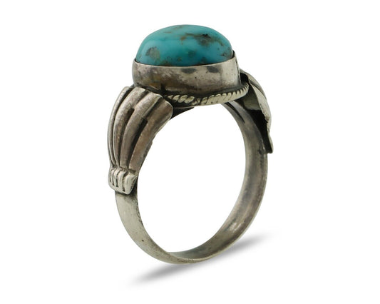 Navajo Handmade Ring 925 Silver Mined Blue Turquoise Native American Artist C80s