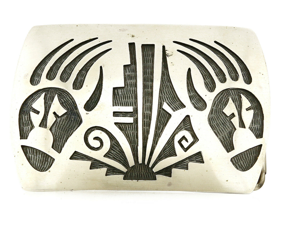 Navajo Belt Buckle .925 SOLID Sterling Silver Handmade Overlay Circa 1980's